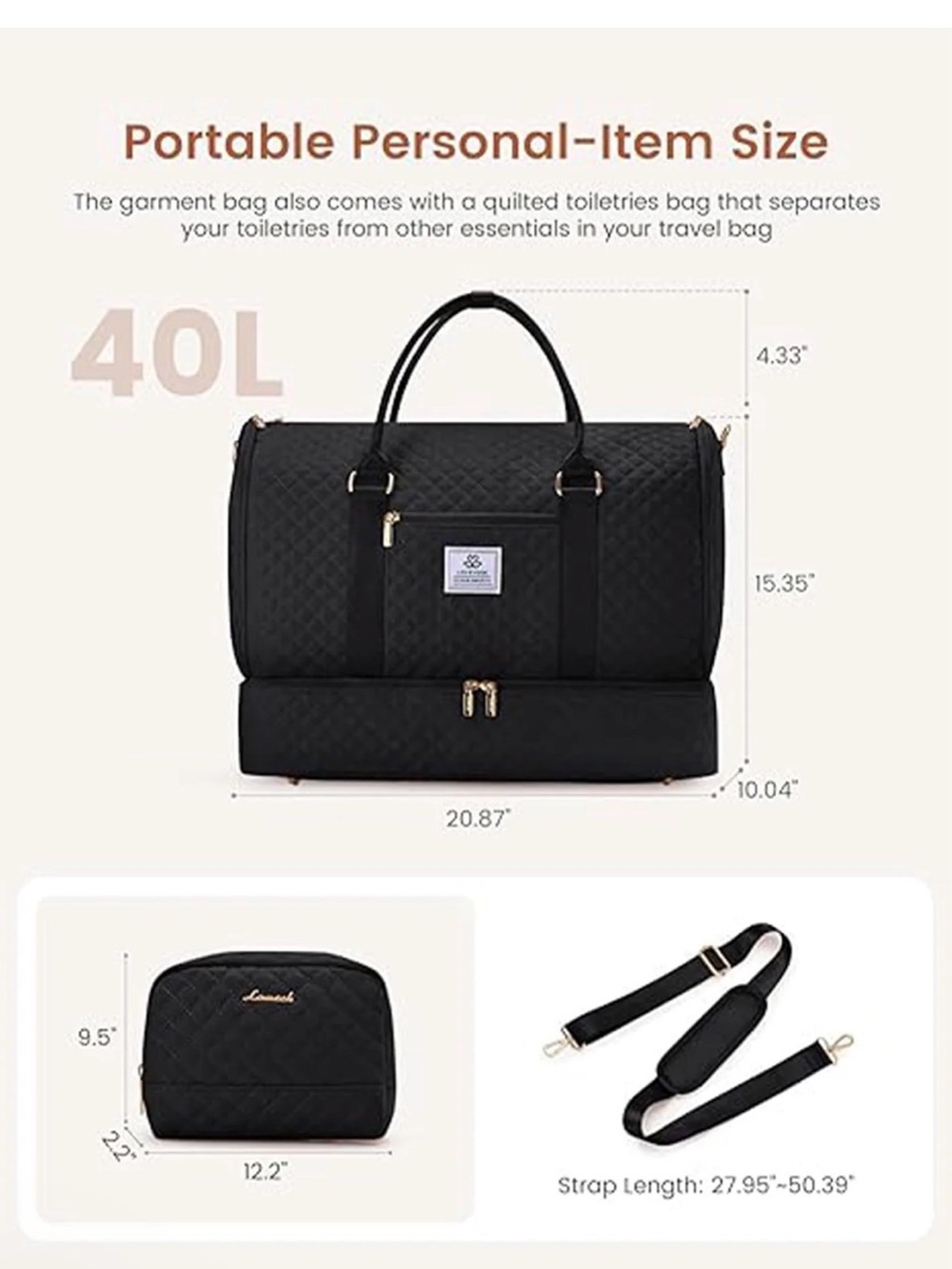 Lovevook Black Convertible Garment Duffel Bag